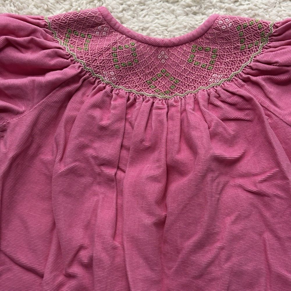 Vive La Fete Pink Smocked AKA Corduroy Ruffle Dress Baby 2‎ Green White Diamonds
